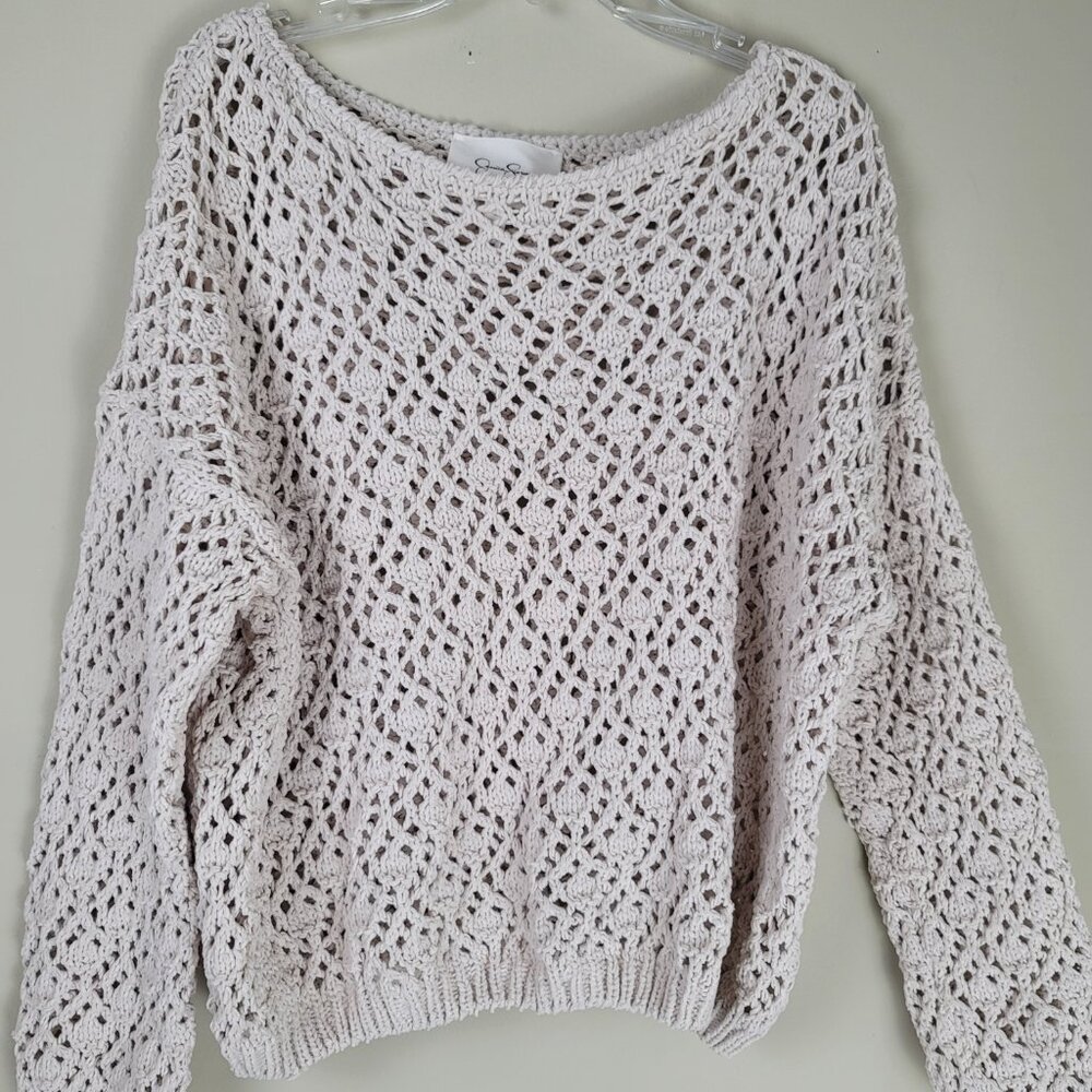 Jessica Simpson Crochet Knit Sweater Cream Boho Cropped Size Small Festival - Picture 9 of 10